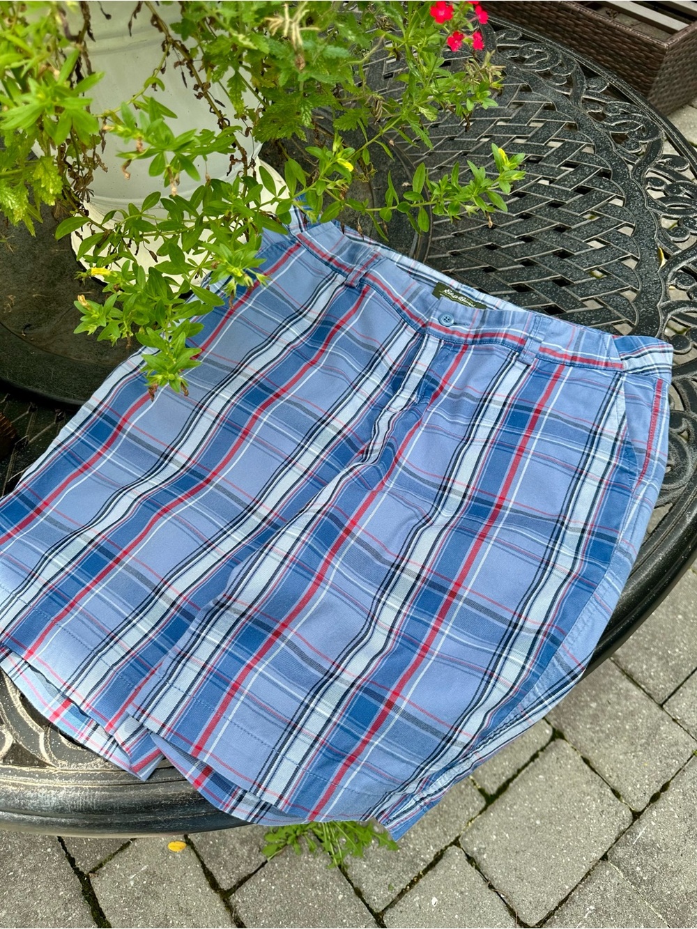 Eddie Bauer Womens Plaid Cotton Stretch Shorts Size 10